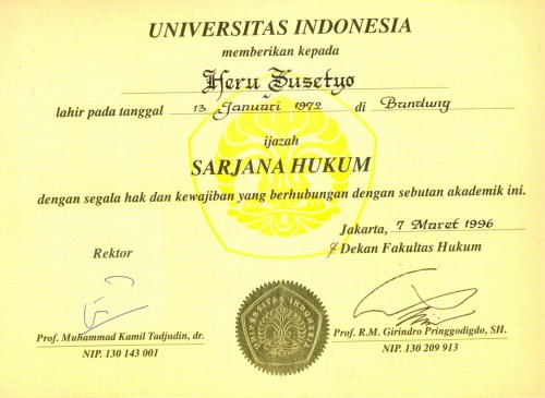 Ijazah Sarjana Hukum FHUI Heru Susetyo 2